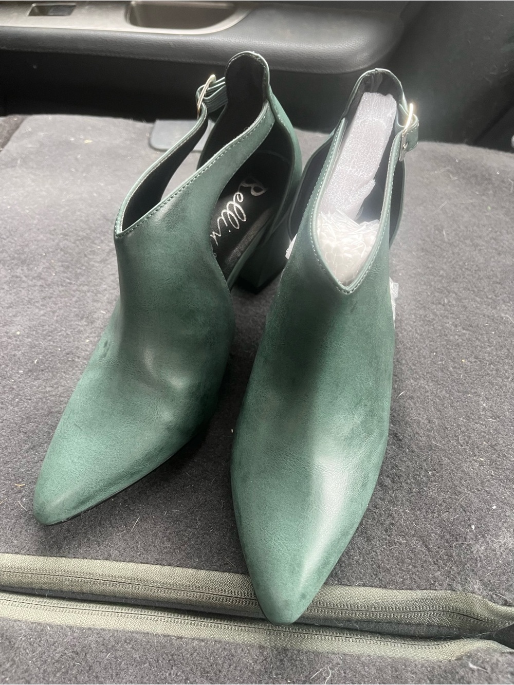 Bellini Dark Green Pointed-Toe Slingback Heeled Boots